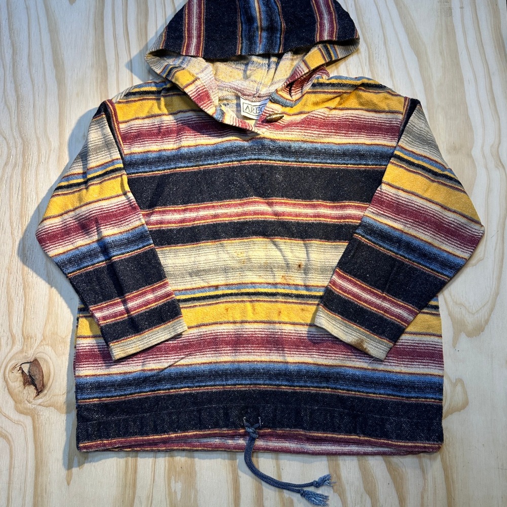 AREO Unisex Baja Striped Pullover Hooded Sweater Multicolor Vintage OSFM